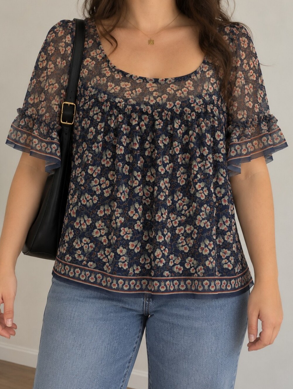 Max Studio 2X Floral Ruffle Flowy Blouse